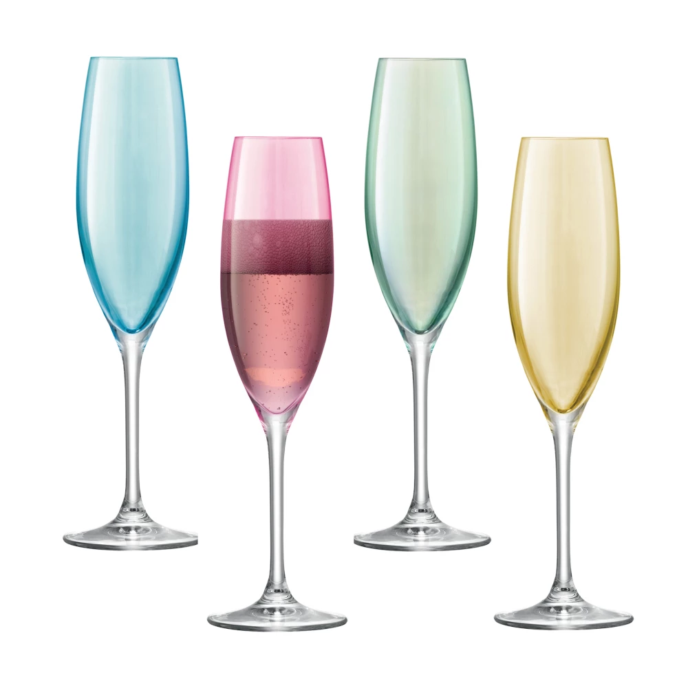LSA International Polka Champagne Flute 225 ml Pastel Assorted X 4 Pcs 4 LSA International Polka Champagne Flute 225 ml Pastel Assorted X 4 Pcs
