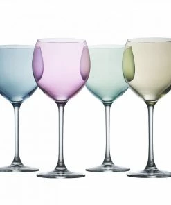 LSA International Set of 4 Polka Wine Glasses in Assorted Pastel Colours