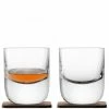 LSA International Set of 2 Whisky Renfrew Tumblers On Walnut Coasters 2 LSA International Set of 2 Whisky Renfrew Tumblers On Walnut Coasters