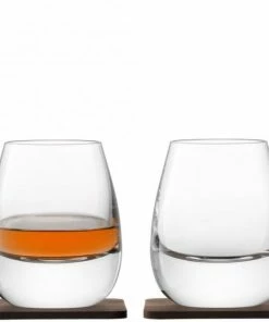 LSA International Set Of 2 Whisky Islay Tumblers On Walnut Coasters