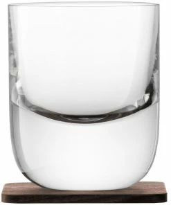 LSA International Set of 2 Whisky Renfrew Tumblers On Walnut Coasters