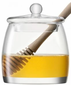 LSA International Mouthblown Glass Honey Pot With Natural Oak Dipper