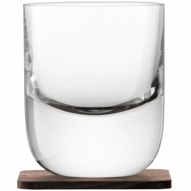 LSA International Set of 2 Whisky Renfrew Tumblers On Walnut Coasters 4 LSA International Set of 2 Whisky Renfrew Tumblers On Walnut Coasters