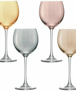 LSA International Set of 4 Polka Wine Glasses in Assorted Metallic Colours