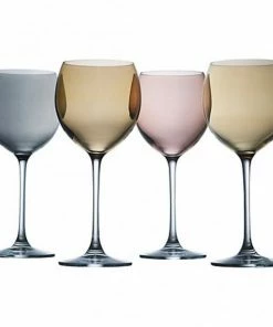 LSA International Set of 4 Polka Wine Glasses in Assorted Metallic Colours
