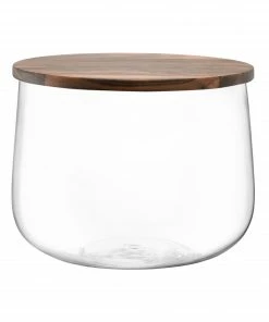 LSA International City Handmade Glass Bowl with Walnut Lid 22 cm