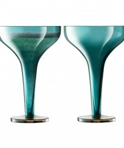 LSA International Set of 2 Peacock Blue Epoque Champagne Saucers