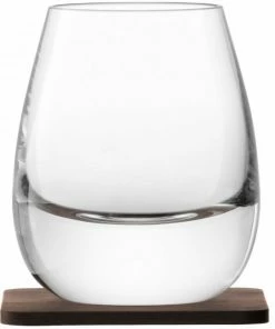 LSA International Set Of 2 Whisky Islay Tumblers On Walnut Coasters