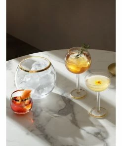 LSA International Set of 2 Luca Balloon Glasses with Gold Trim