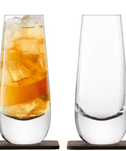 LSA International Set Of 2 Whisky Islay Mixer Glasses On Walnut Coasters