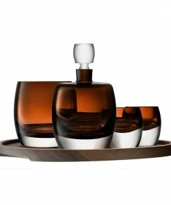 LSA International Peat Brown Whisky Club Connoisseur Set & Walnut Tray