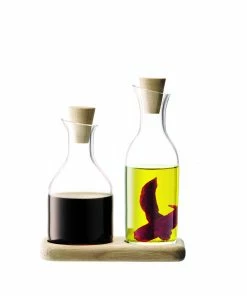 LSA International Serve Oil & Vinegar Set & Oak Base