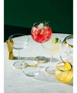 LSA International Set of 2 Luca Balloon Glasses with Gold Trim