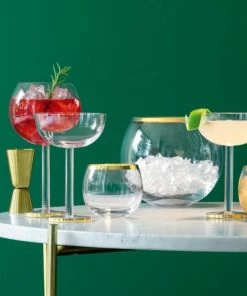 LSA International Set of 2 Luca Champagne Coupe Glasses with Gold Trim