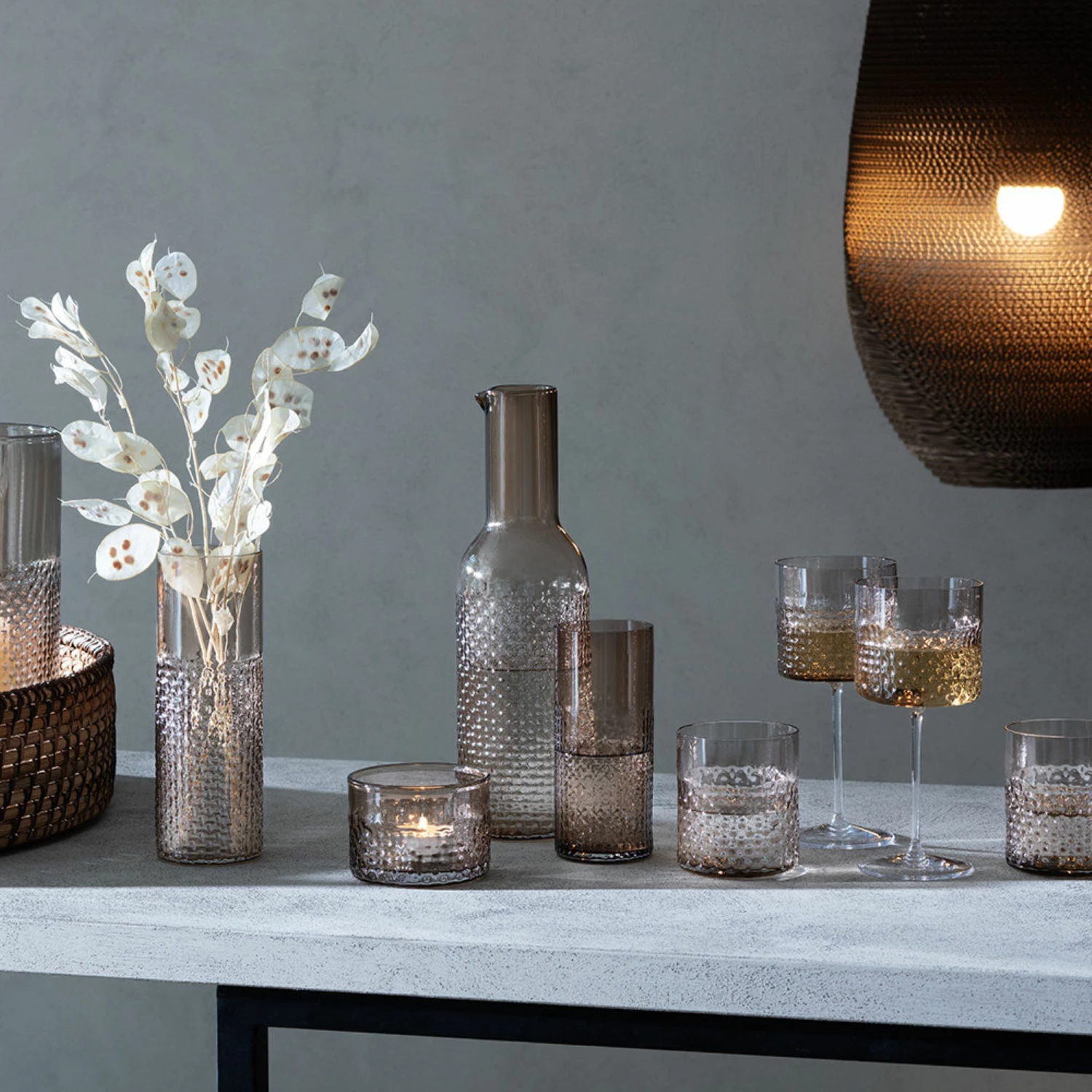 LSA International Taupe Wicker Wine Glasses - Set of 2 6 LSA International Taupe Wicker Wine Glasses - Set of 2