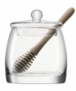 LSA International Mouthblown Glass Honey Pot With Natural Oak Dipper