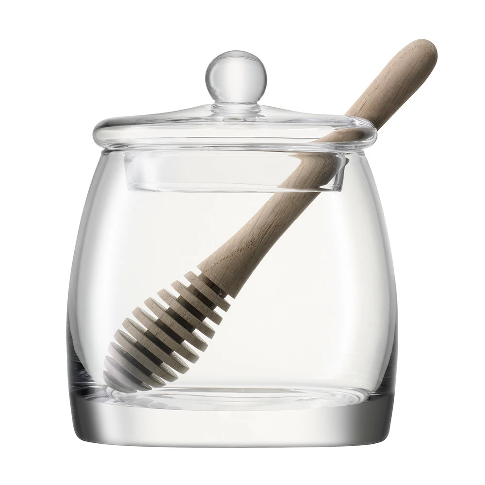 LSA International Mouthblown Glass Honey Pot With Natural Oak Dipper 3 LSA International Mouthblown Glass Honey Pot With Natural Oak Dipper