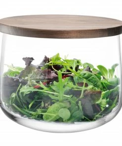 LSA International City Handmade Glass Bowl with Walnut Lid 22 cm