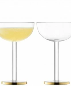 LSA International Set of 2 Luca Champagne Coupe Glasses with Gold Trim