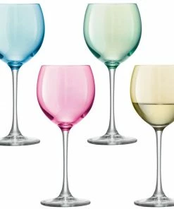 LSA International Set of 4 Polka Wine Glasses in Assorted Pastel Colours