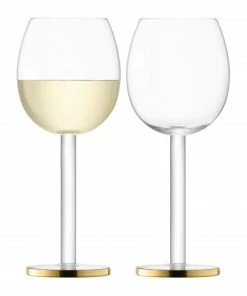 LSA International Set of 2 Luca Wine Glasses with Gold Trim